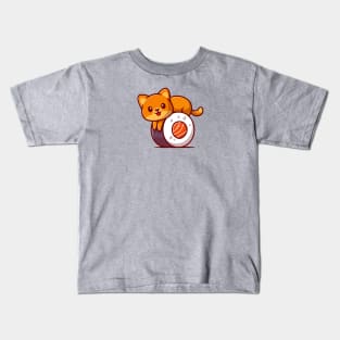 Cute Cat On Sushi Salmon Cartoon Kids T-Shirt